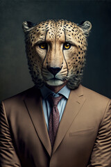 A cheetah in a suit, a successful manager and businessman. Generative ai
