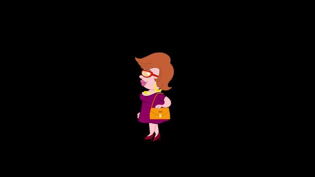 Cartoon woman character with red hair cut.
Loop cycle animation of a walking cartoon woman character.