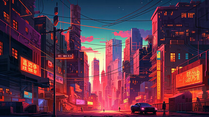 Colorful Urban Illustration: Vibrant Cityscape Art, Generative AI