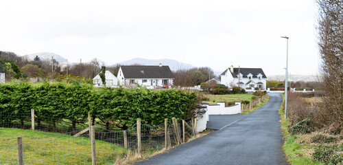 Panorama. View of the village street. Northern Ireland.