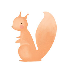 Cute Little Squirrel. Lovely Nursery Vector Art with Sweet Happy Ginger Squirrel on a White Background. Hand Drawn Cartoon Woodland Print ideal for Card, Wall Art, Poster, Greetings. No text.