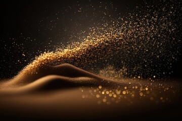 Fototapeta na wymiar Isolated golden glitter lights on dark background. Abstract sparkle particle bokeh. Generative AI