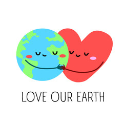 Worlg global ecology problem. Love our Earth planet whole your heart. Green card about environment. Symbol of protection and peace