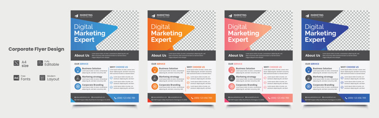 a bundle of 4 templates of a4 flyer, corporate business flyer template vector design, vector illustration template in A4 size .