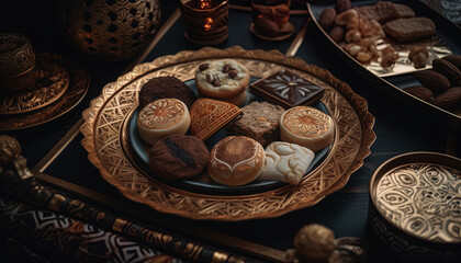 Still life photography of traditional Ramadan sweets