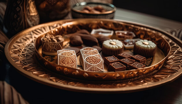 Close-up still life photograph of traditional Ramadan sweets