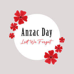 Fototapeta na wymiar Anzac Day lest we forget lettering vector suitable for card, banner, or poster