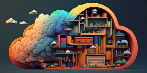 Digital cloud colorful illustration, AI Generated