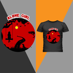 Alone Girl Sad t-shirt design vector.