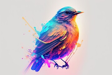 holographic spring bird with magical glow illustration generative ai