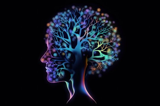 human brain tree concept of creativity, learning, self-improvement generative ai