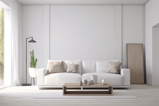 interior background comfortable cosy concrete style indoor grey living apartment. Generative AI.