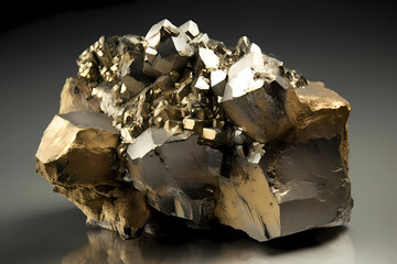 Pyrite - Found globally - Metallic mineral also known as "fool's gold," often found in association with gold deposits (Generative AI)