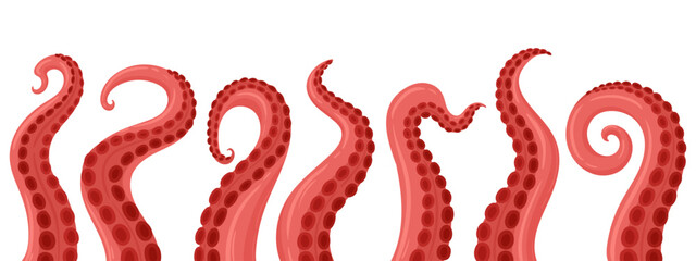 Cartoon octopus tentacles. Ocean squid palpus, twisted limbs with suckers flat vector background illustration