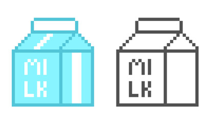 Retro milk carton. Vector illustration in pixel style