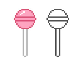 Retro lollipop pixel icon. Vector illustration in pixel style