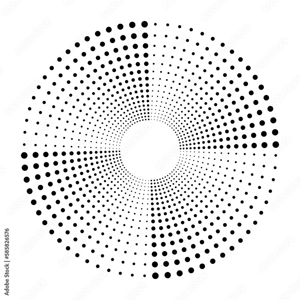 Poster Abstract dotted vector background. Halftone effect. Halftone dotted background circularly distributed. Circle dots isolated on the white backdrop for advertisement. Minimal geometric design template.