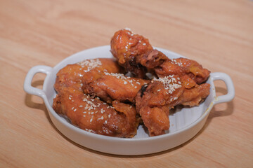 Fried chicken  and nuggets served on the table