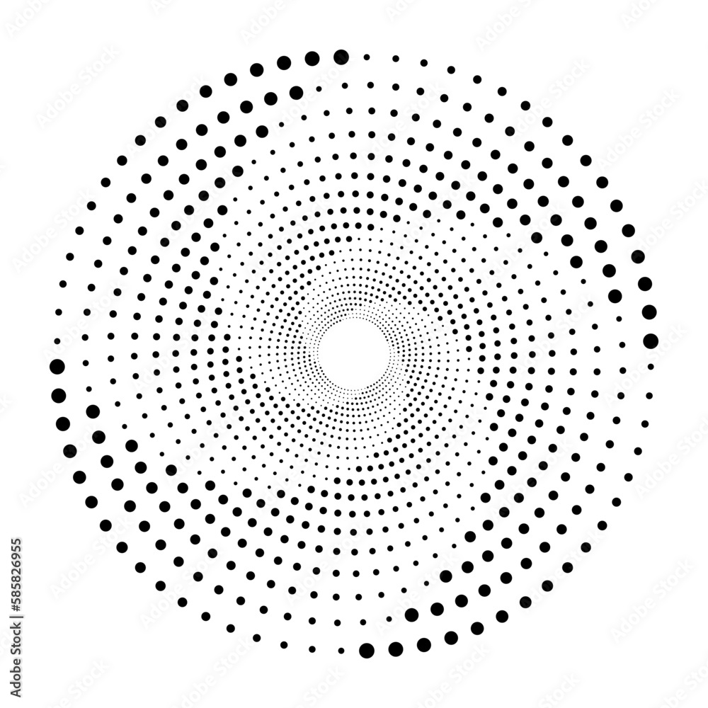 Poster Abstract dotted vector background. Halftone effect. Halftone dotted background circularly distributed. Circle dots isolated on the white backdrop for advertisement. Minimal geometric design template.