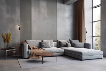 interior background light green style lifestyle modern simple sofa grey. Generative AI.