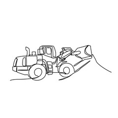 One continuous line drawing of bulldozer in the site project . Construction Project design concept with simple linear style. Construction Project vector design illustration concept.