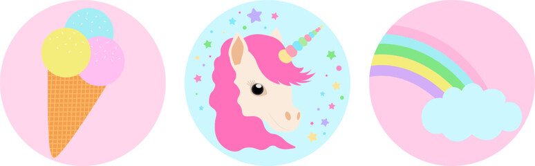 Сake toppers Cute Unicorn with rainbow templates vector illustration	