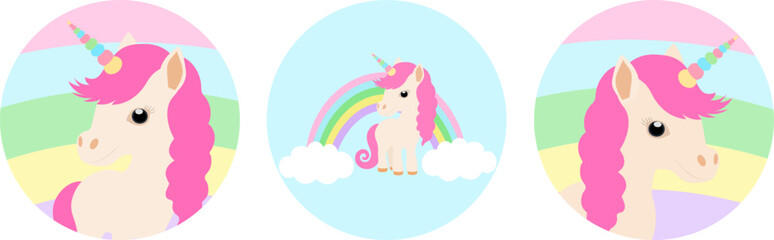 Сake toppers Cute Unicorn with rainbow templates vector illustration	