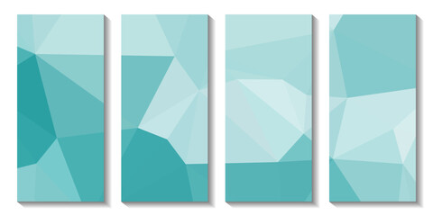 A set of brochures with green background with a triangle design.
