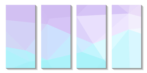 A set of brochures with aqua and purple background with a triangle design.