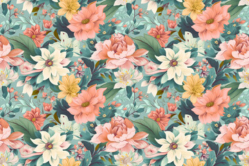Seamless spring floral pattern background with Generative AI