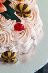 Basket-shaped cake with sweets, cookies and flowers,Easter marks the end of Holy Week