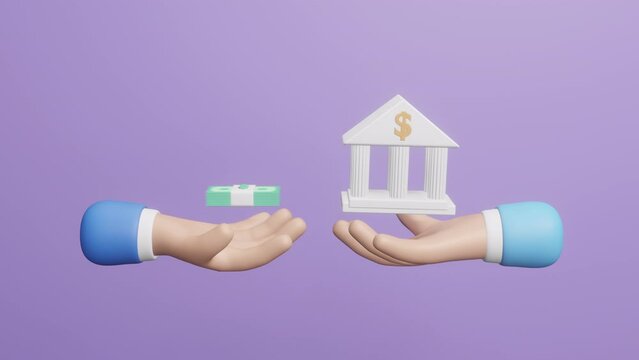 Concept of a financial injection during financial recession. Government bailout to help support bank from bankruptcy to prevent banking downfall by injection,  spending money concept. 3d animation