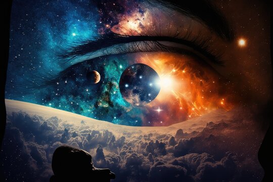 mind of god, with view of the stars and planets, showing his power in the universe, created with generative ai