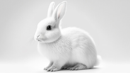 Pure white rabbit on white background with copy space, Illustration created with generative AI tools.