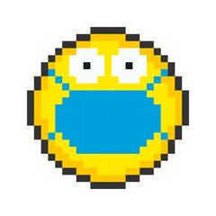 Obraz premium Face icon in protective mask. Pixel art emoticons. Vector illustration.
