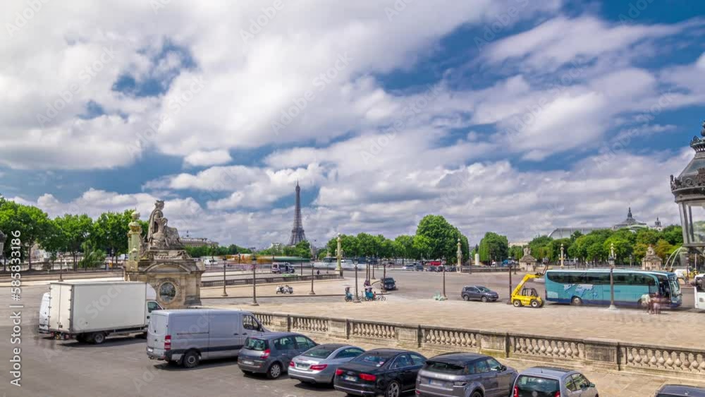 Wall mural fontaines de la concorde and luxor obelisk at the center of place de la concorde timelapse hyperlaps