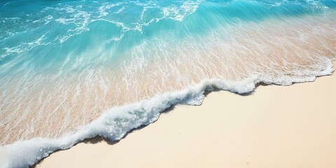Soft blue ocean wave on clean sandy beach ai generative

