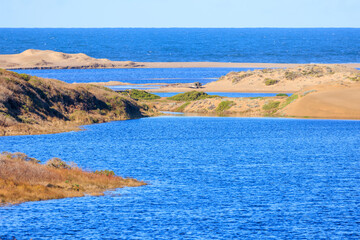 Stunning Blue Coastal Lagoon and Deserted Sandy Beach at Point Reyes, California