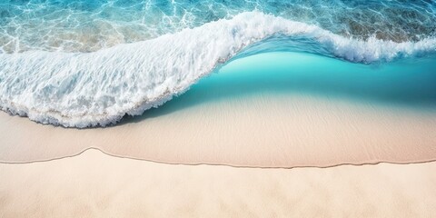 Soft blue ocean wave on clean sandy beach ai generative