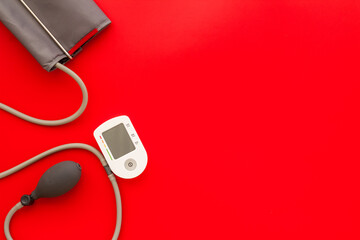 Heart attack risk. Checking blood pressure and heart rate by medical tonometer
