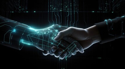 Hands shake business futuristic concept, AI generated