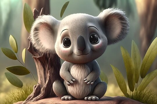 Cute Cartoon Koala in the Woods (Generative AI)