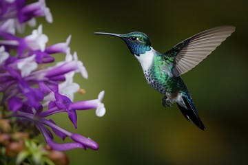 Fototapeta premium White-necked Jacobin Hummingbird in Mid-Air, Generative Ai