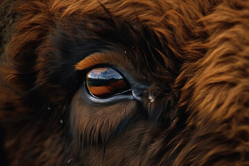 Close-up finest detail of the buffalo eye by Ai generated.