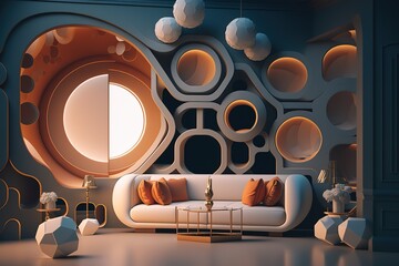 Home design, Living Room, Interior Design in the style of a traditional, modern and cool, accent chairs with unexpected detailing. Generative Ai.