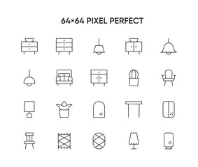 Interior Decorating lineal icon set vector