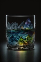 Glass Cup Containing a Turbulent and Colorful Celestial Ocean Generated by AI