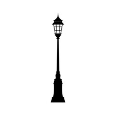 Fototapeta premium Pole post with retro lamp isolated street lamp, vintage streetlight. Vector urban city park illumination object, antique lamppost