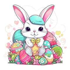 Earthy Graffiti Easter: A Charming Bunny and Colorful Eggs Sticker

