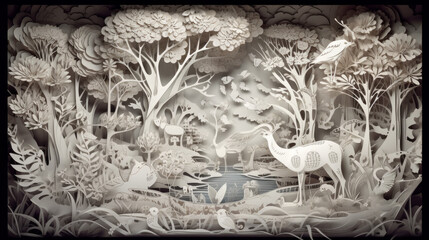A Layered Paper Art of Mystic Nature's Scenery, Generative AI
